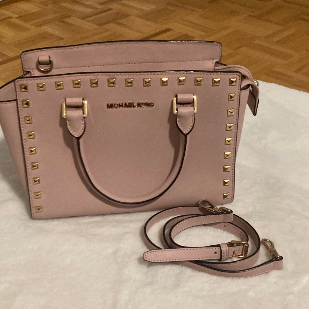 Michael Kors Blush Pink Studded Medium Selma Leather Satchel
